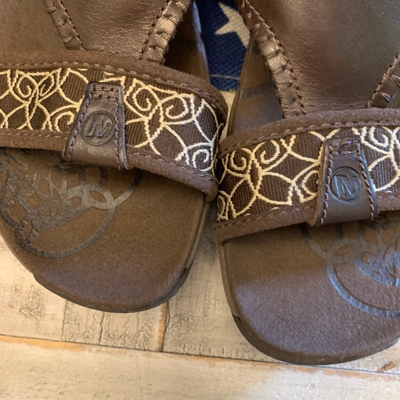 Excellent Women’s MERRELL Form Aircushion Brown Leather Sandals Size US 6 Shoes - Picture 3 of 13